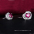 Women′s Fashion 925 Sterling Silver Earrings Inlay Synthetic Ruby